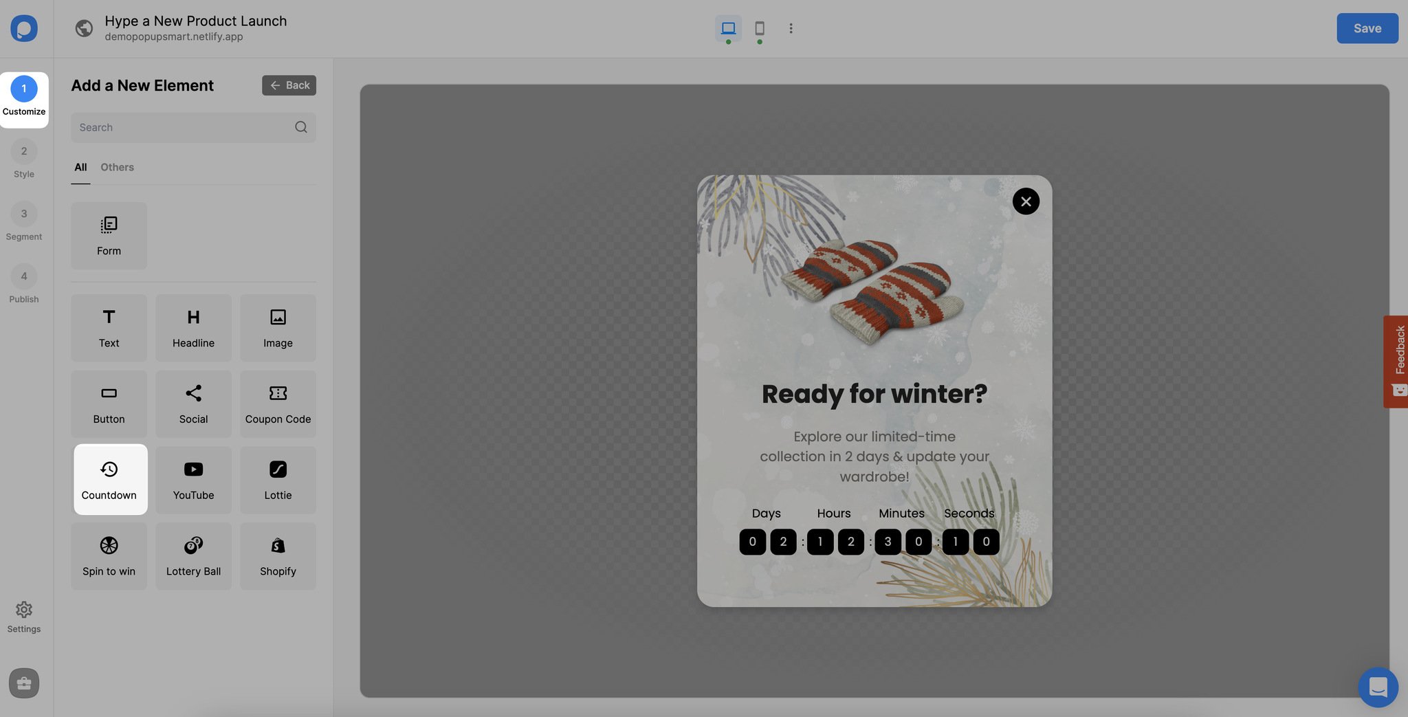 adding a countdown element to popup