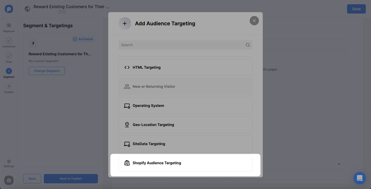 choosing shopify audience targeting for existing customer campaign