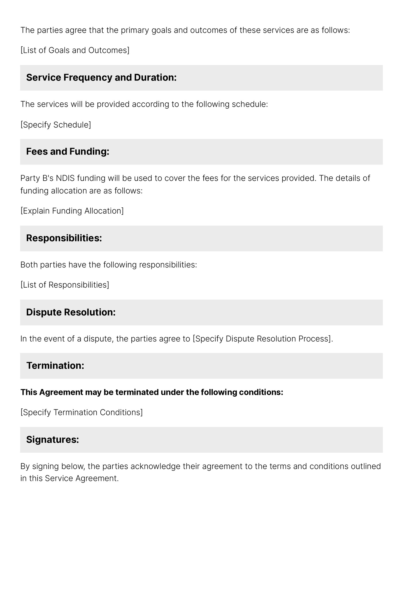 second page of service agreement template for organizations and NDIS participants
