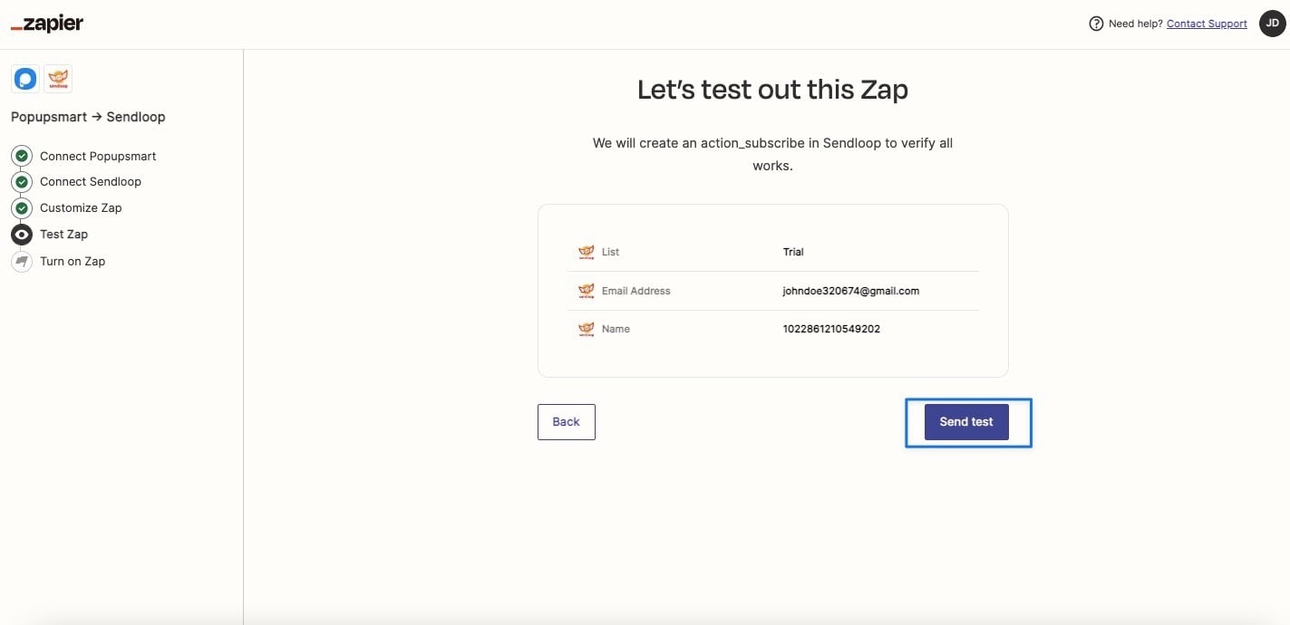 testing sendloop zap