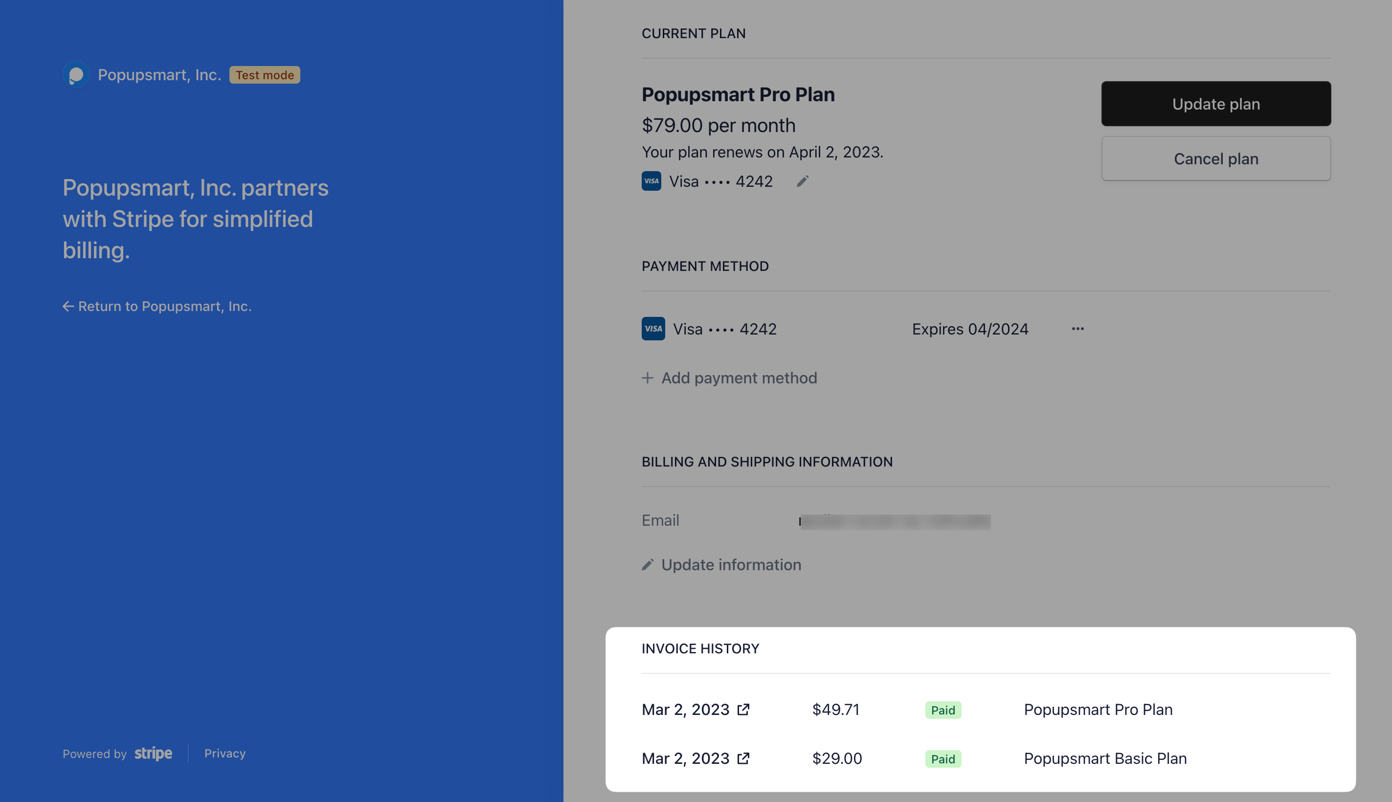 invoice history page
