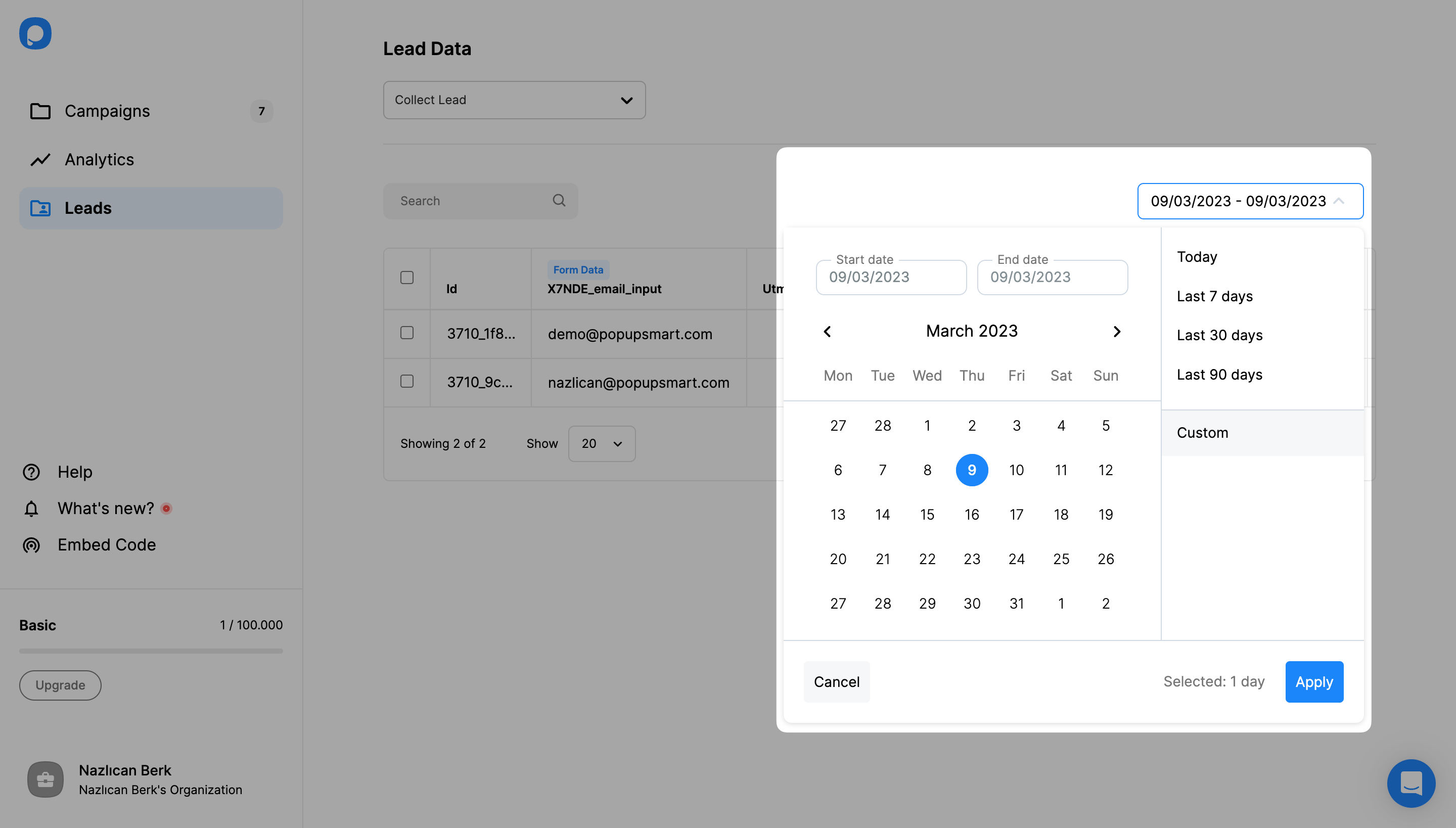 lead data time filter
