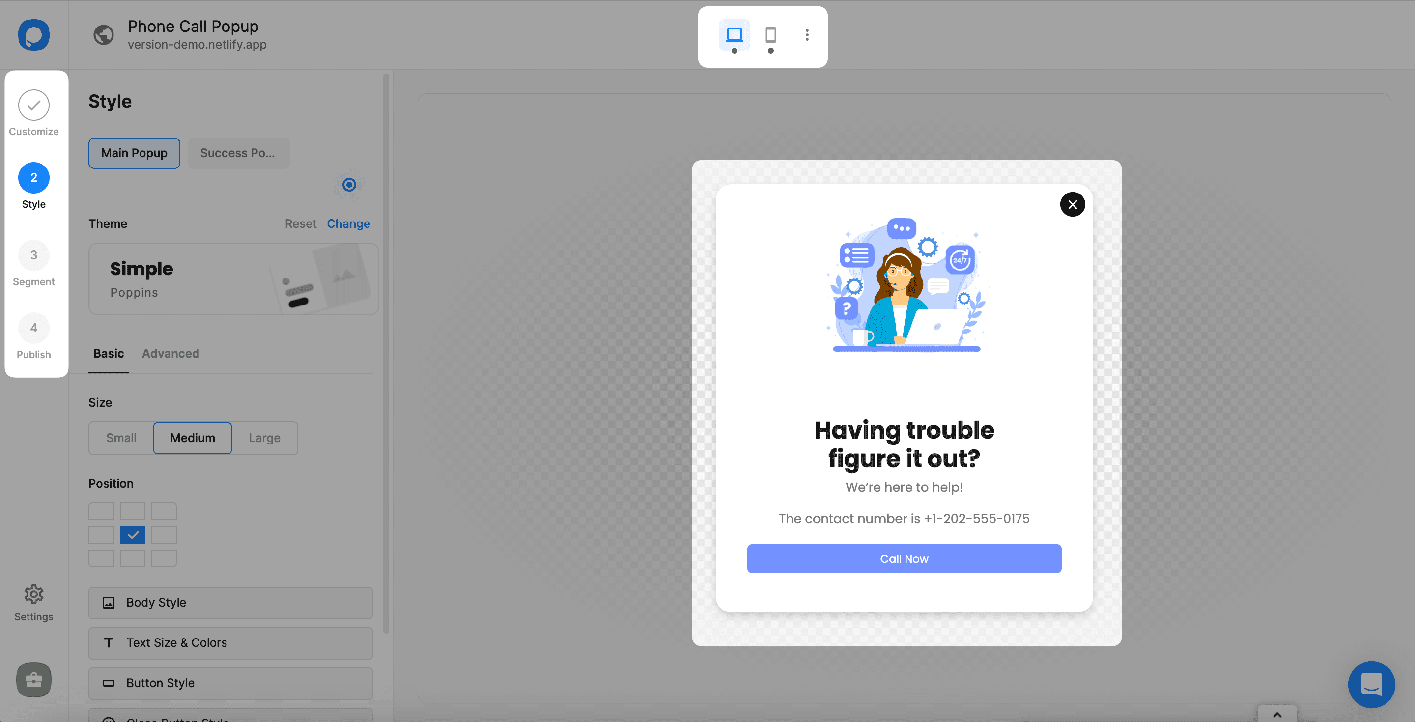 where to show popup